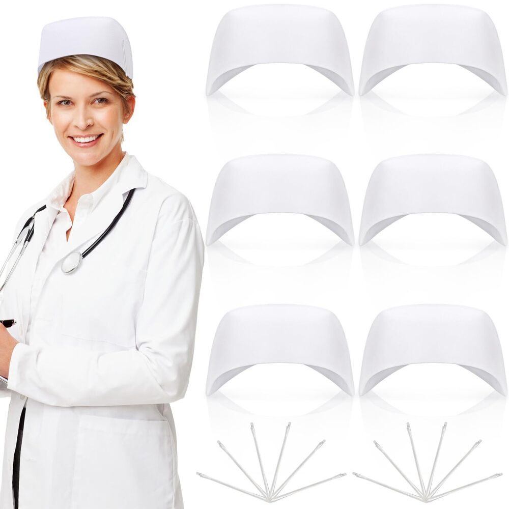 8086 18 Pcs Nurse Hat Set 6 Sturdy Nurse Caps with 12 Pins for Halloween